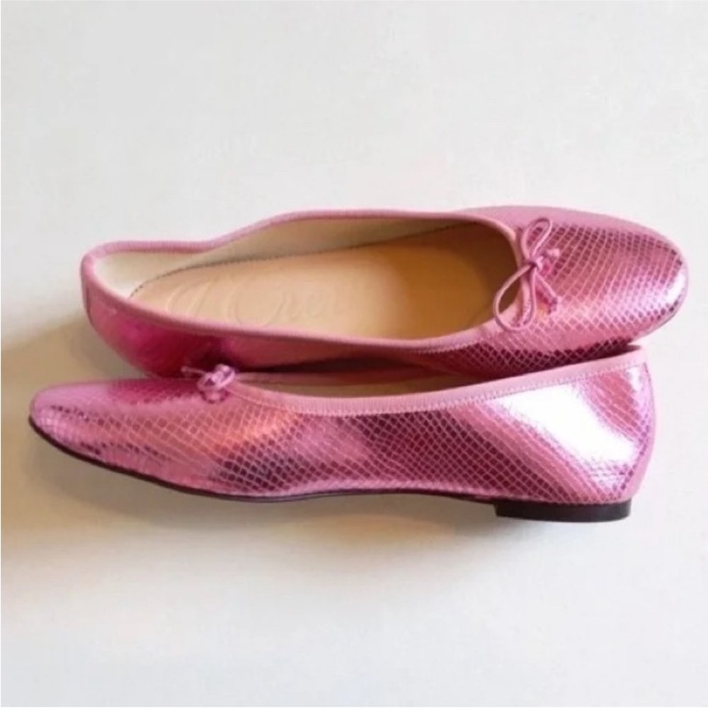 J. Crew Pink Metallic Snake-Embossed Ballet Flats